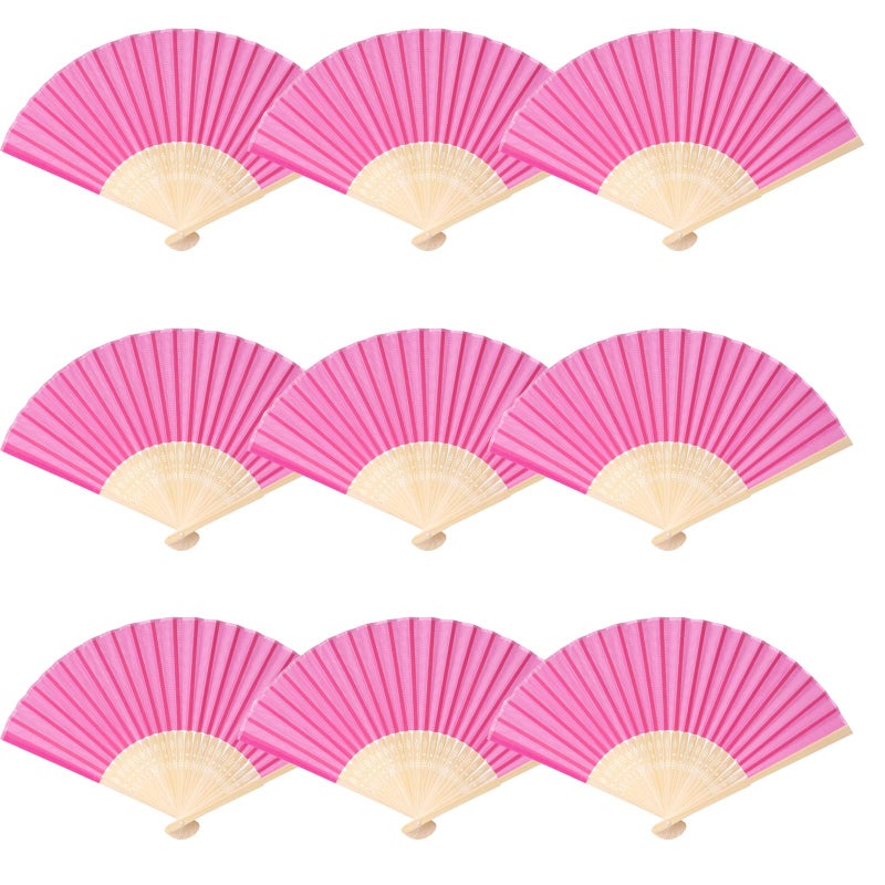 SL crafts 24pcs Imitated Silk Hand Fan Imitated Silk Fabric Bamboo Handheld Folded Fan Bridal Dancing Props Church Wedding Party Favors with Organza Bags (Hot Pink) - Image 5